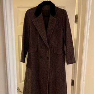 Women's Vintage Projections Wool Tweed Long Coat Jacket Burgundy Black